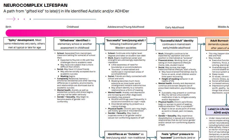 Neurocomplex Lifespan Model: Gifted Kid to Autistic and/or ADHDer Adult (in Burnout)